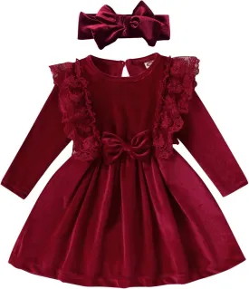 ODOLDI Baby Velvet Tutu Dress Toddler Girls Long Sleeve Christmas Birthday Party Velvet Dress Fall Winter Dresses Outfits
