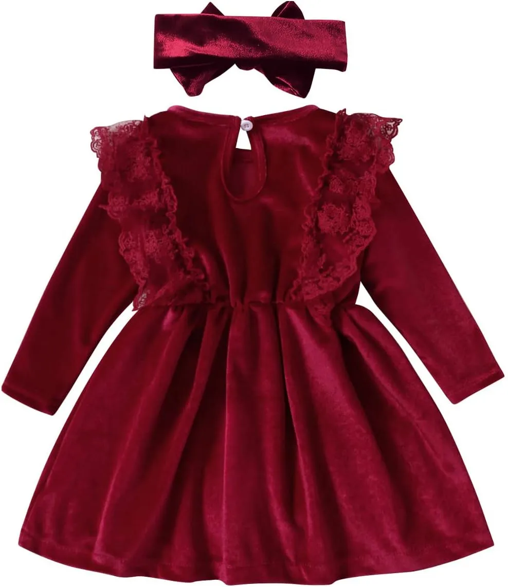 ODOLDI Baby Velvet Tutu Dress Toddler Girls Long Sleeve Christmas Birthday Party Velvet Dress Fall Winter Dresses Outfits