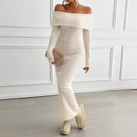Off-Shoulder Back Bow Slim Fit Knit Dresses Wholesale Womens Clothing N3824101700045