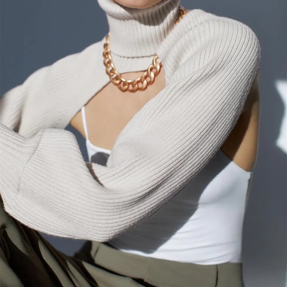 Ｗomen Turtleneck Sexy Short Sweater Chic Streetwear