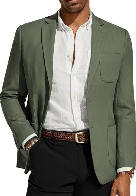 PJ PAUL JONES Men's Blazer Jacket Cotton Linen Sports Coats Regular Fit Two Buttons Herringbone Suit Jackets
