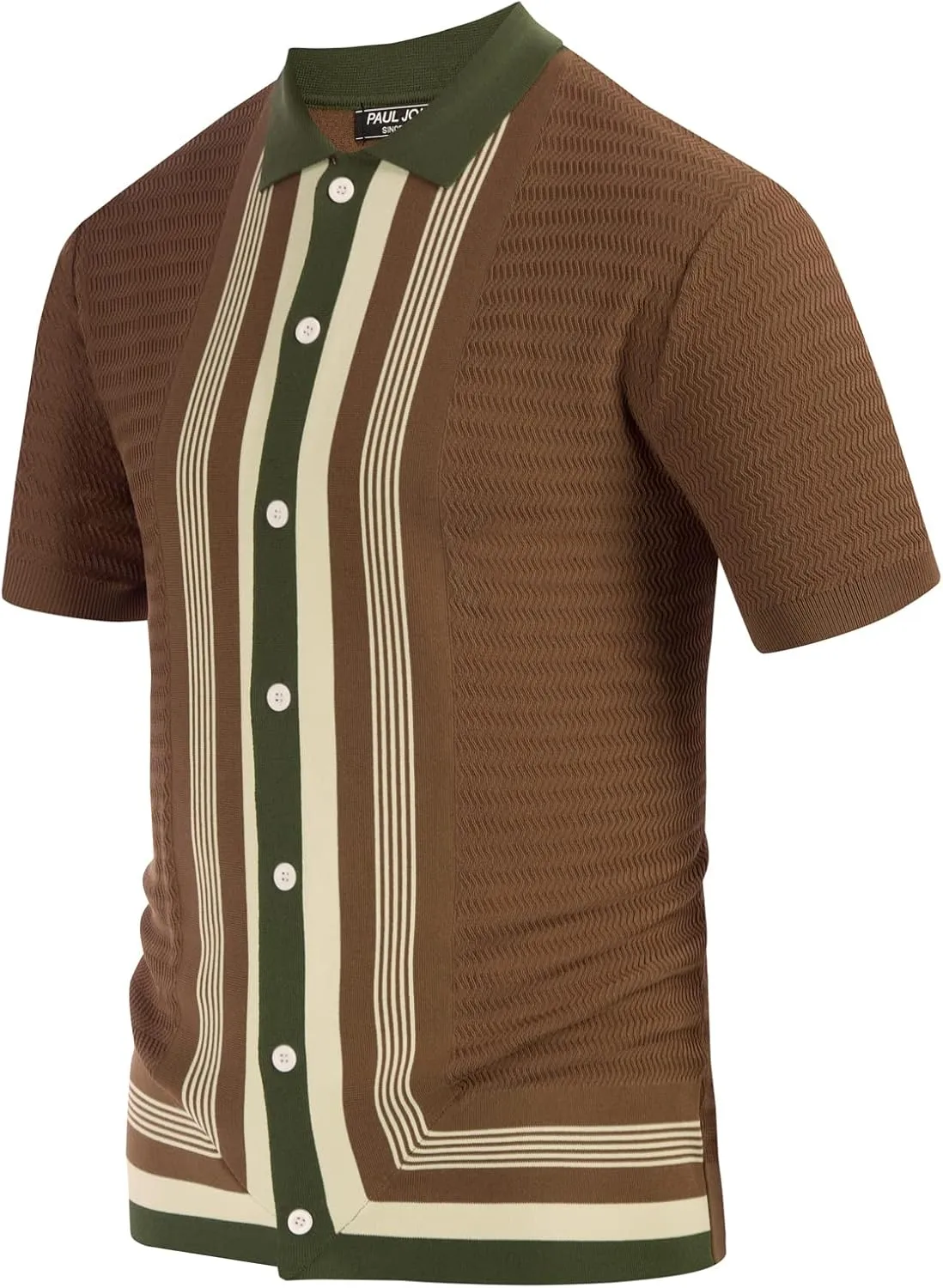 PJ PAUL JONES Men's Vintage Stripe Knit Polo Shirts Short Sleeve Stylish Button Down Cardigan Sweater