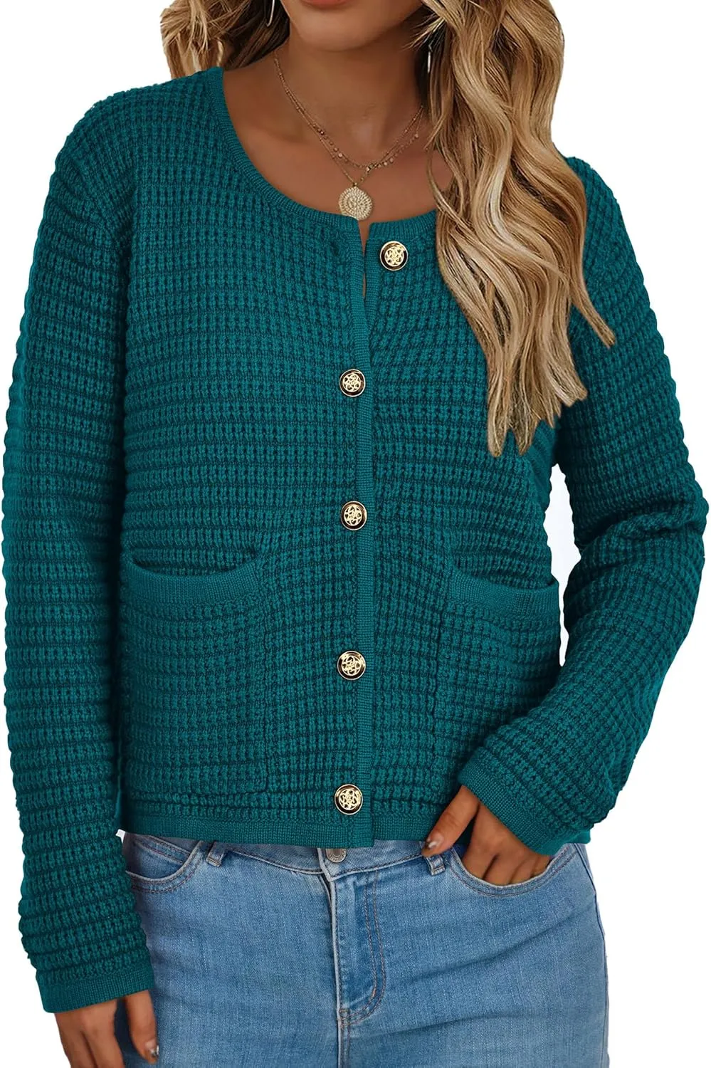 PRETTYGARDEN Women's Knit Cardigan Sweaters Fall Fashion Long Sleeve Open Front Button Down Trendy Casual Sweater Jacket