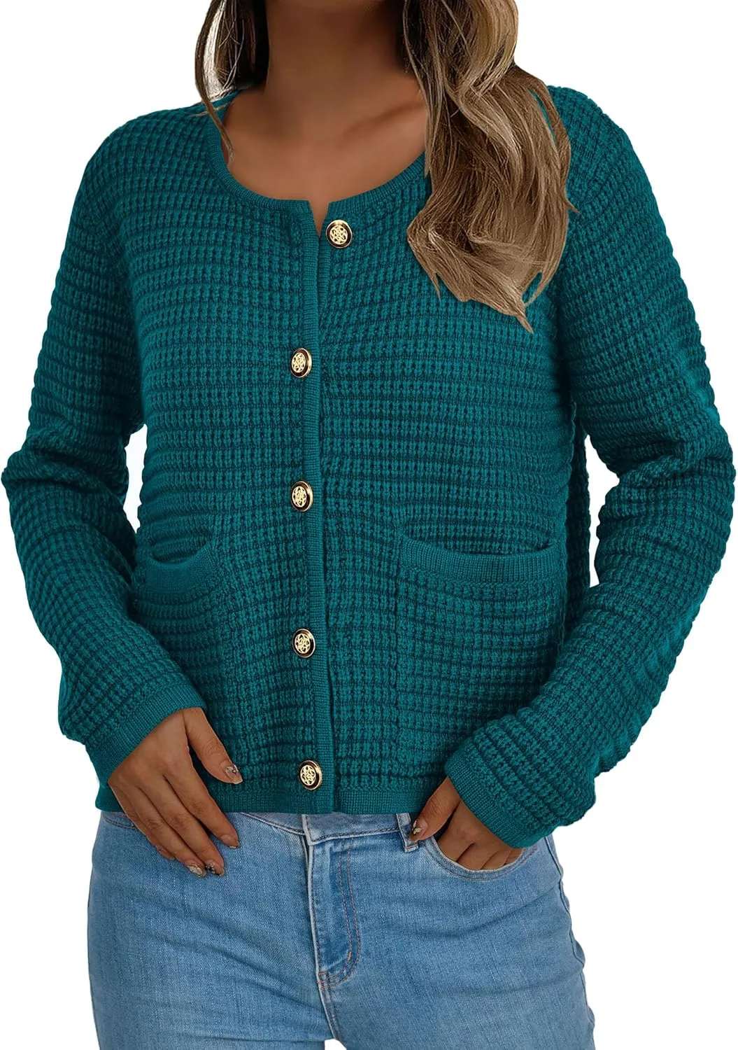 PRETTYGARDEN Women's Knit Cardigan Sweaters Fall Fashion Long Sleeve Open Front Button Down Trendy Casual Sweater Jacket