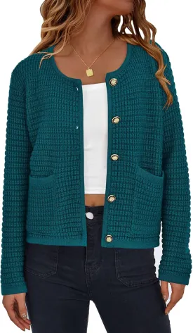 PRETTYGARDEN Women's Knit Cardigan Sweaters Fall Fashion Long Sleeve Open Front Button Down Trendy Casual Sweater Jacket