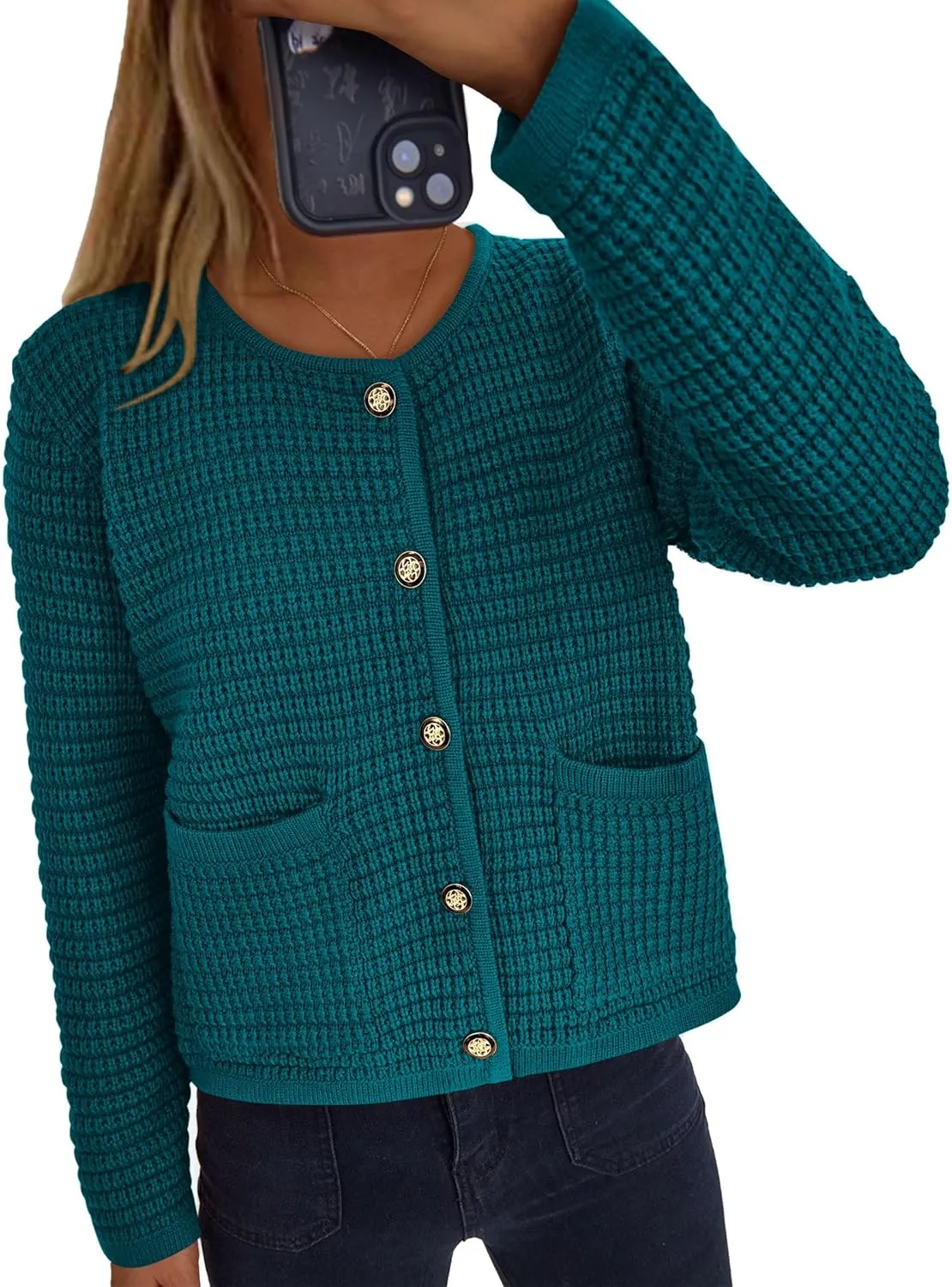 PRETTYGARDEN Women's Knit Cardigan Sweaters Fall Fashion Long Sleeve Open Front Button Down Trendy Casual Sweater Jacket