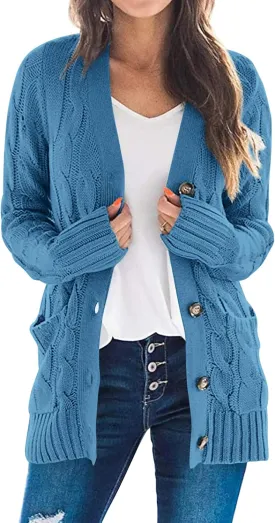 PRETTYGARDEN Women's Open Front Cardigan Sweaters Fall Fashion Button Down Cable Knit Chunky Winter Outerwear Coats