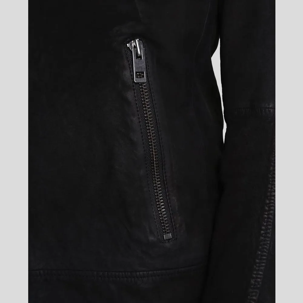 Rey Black Suede Leather Racer Jacket
