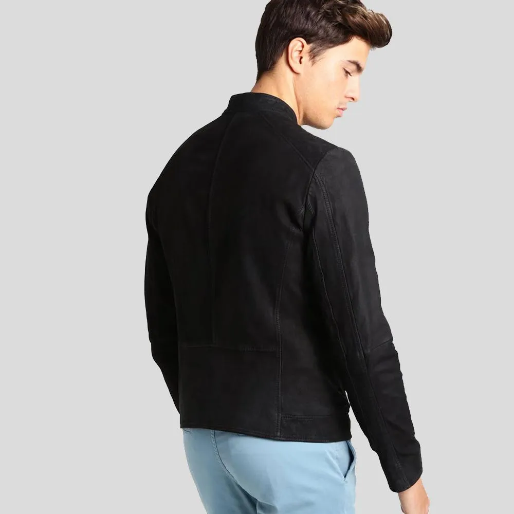 Rey Black Suede Leather Racer Jacket