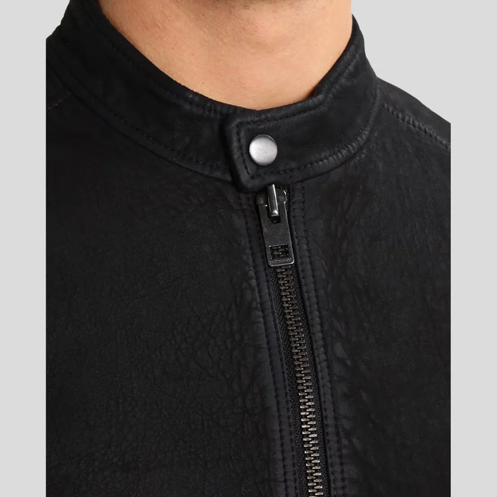 Rey Black Suede Leather Racer Jacket