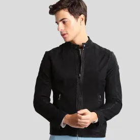 Rey Black Suede Leather Racer Jacket