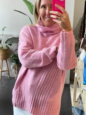 Roll Neck Relaxed Knit- candy pink