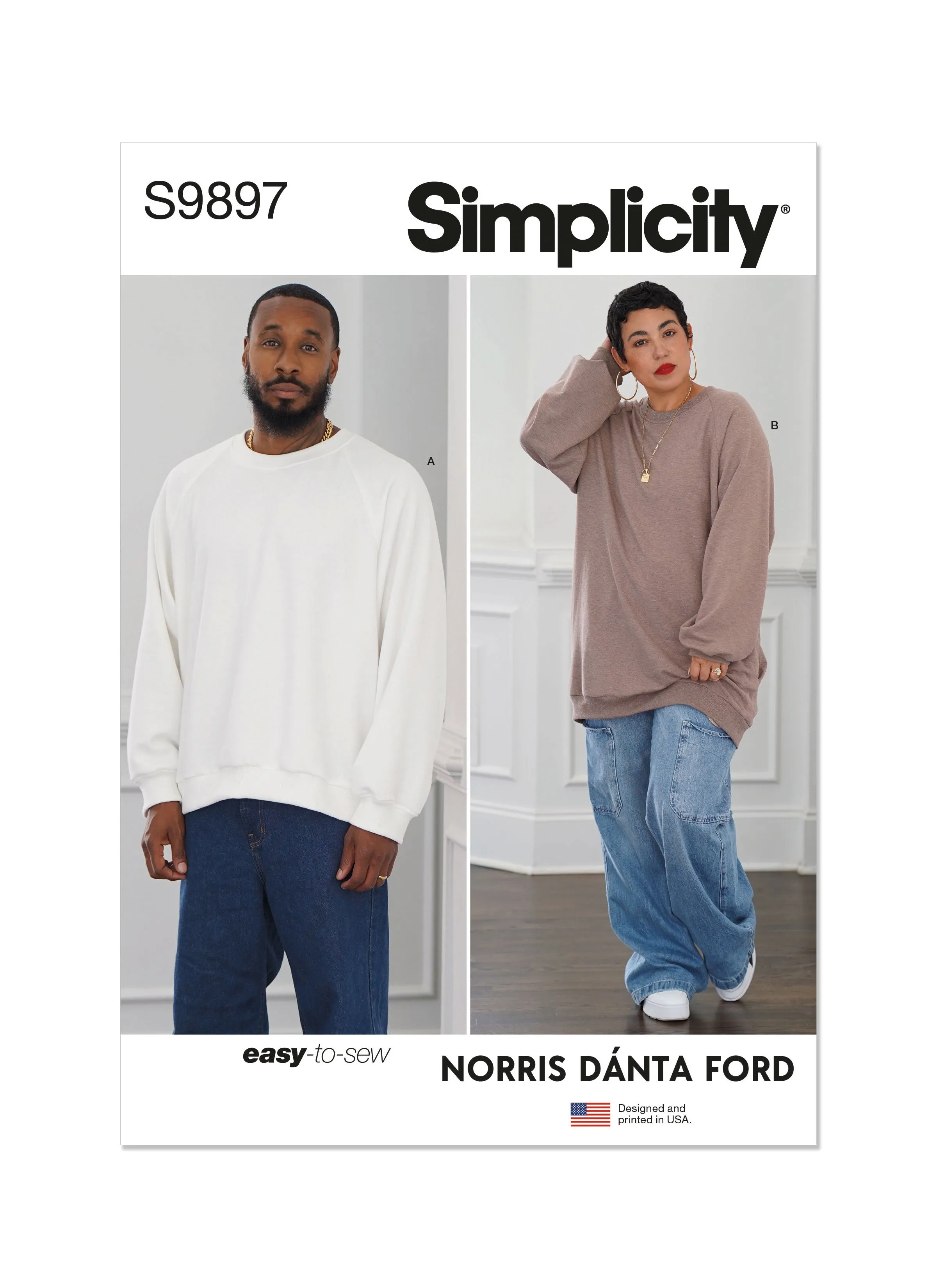 Simplicity Sewing Pattern 9897 Unisex Sweatshirt By Norris Danta Ford