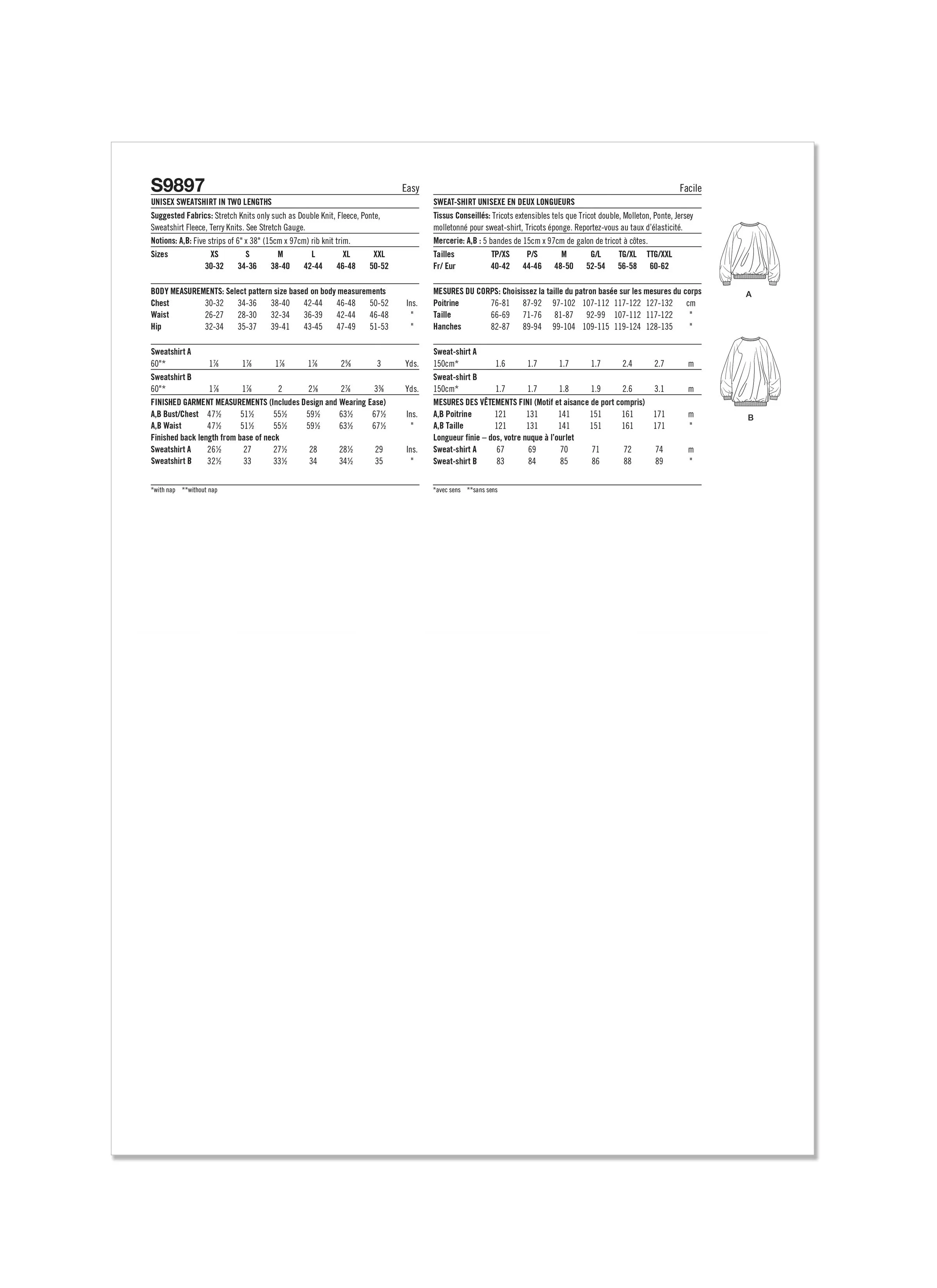 Simplicity Sewing Pattern 9897 Unisex Sweatshirt By Norris Danta Ford