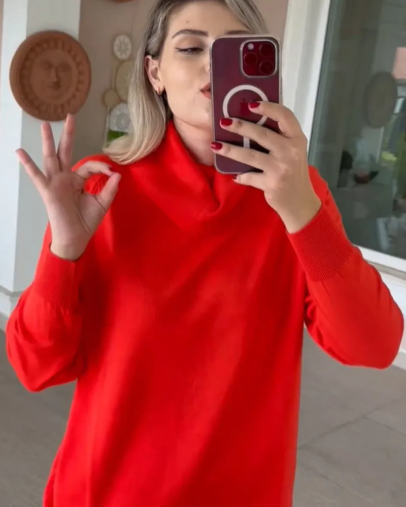 Solid color turtleneck pullover sweater