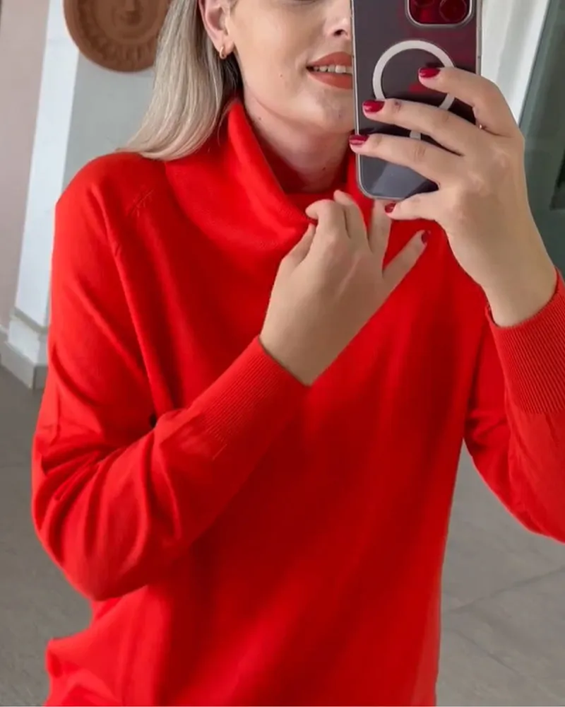 Solid color turtleneck pullover sweater