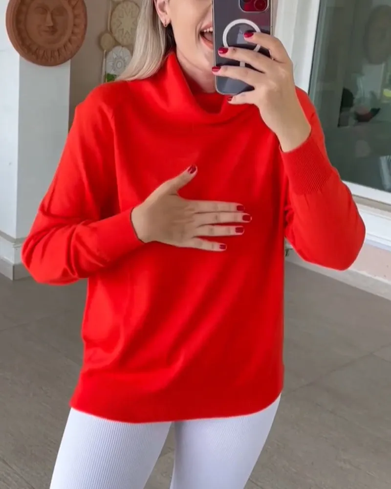Solid color turtleneck pullover sweater