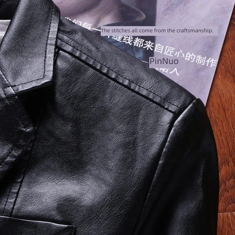 Spring Thin Casual Middle-Aged Suit Collar Leather Jacket