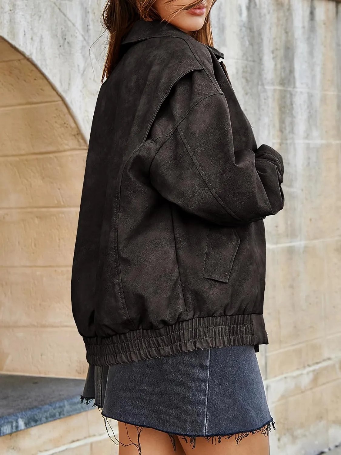 Tankaneo Womens Oversized Leather Jackets Trendy Zip up Bomber Motorcycle Coat 2025 Going out Outfits