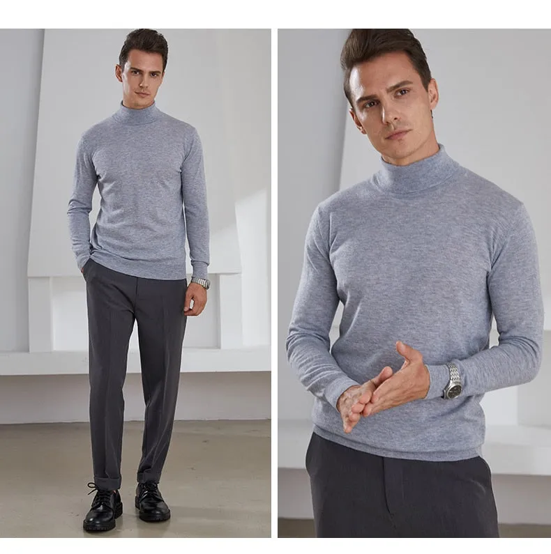 Turtleneck Goat Cashmere Worsted Yarn Slim-Fit Pullover