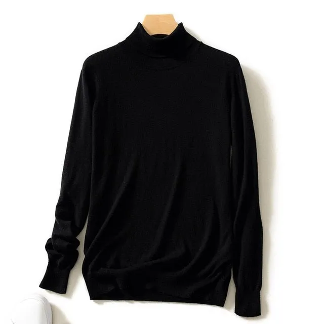 Turtleneck Goat Cashmere Worsted Yarn Slim-Fit Pullover