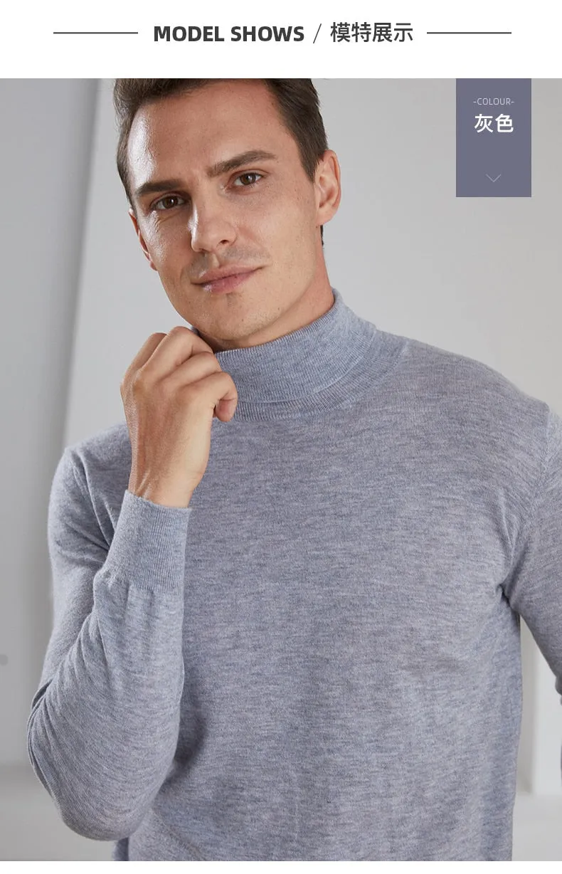 Turtleneck Goat Cashmere Worsted Yarn Slim-Fit Pullover
