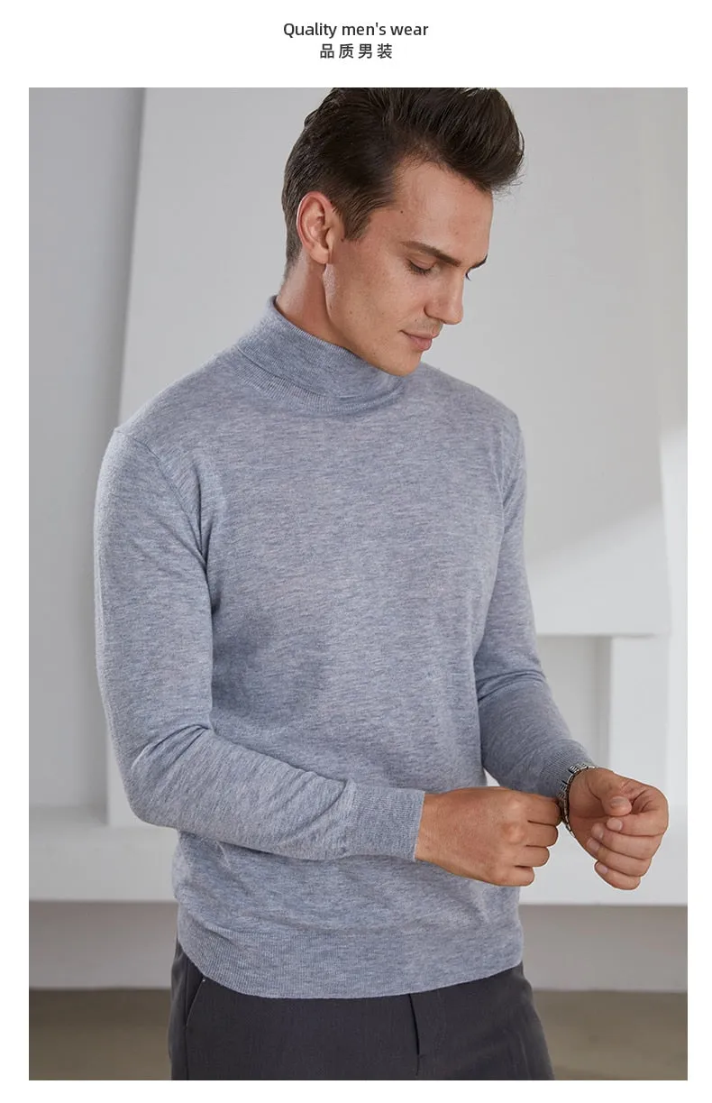 Turtleneck Goat Cashmere Worsted Yarn Slim-Fit Pullover