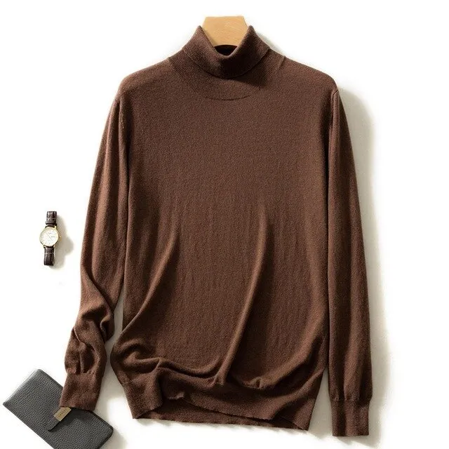 Turtleneck Goat Cashmere Worsted Yarn Slim-Fit Pullover