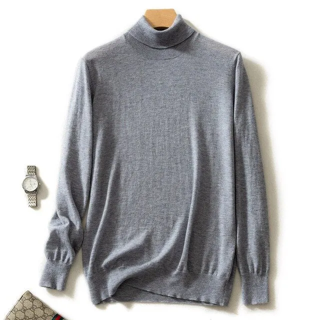 Turtleneck Goat Cashmere Worsted Yarn Slim-Fit Pullover