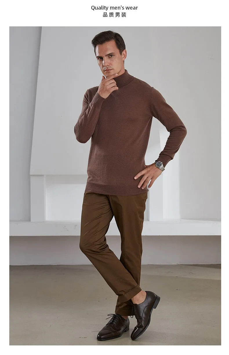 Turtleneck Goat Cashmere Worsted Yarn Slim-Fit Pullover