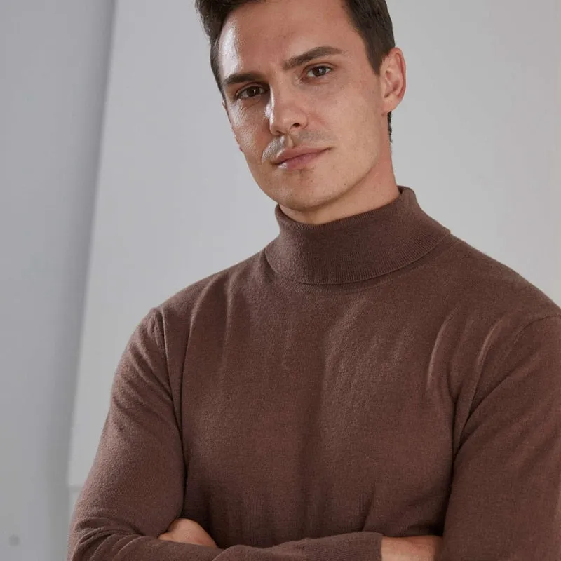 Turtleneck Goat Cashmere Worsted Yarn Slim-Fit Pullover