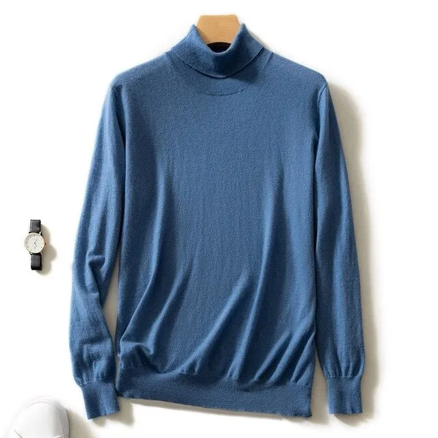 Turtleneck Goat Cashmere Worsted Yarn Slim-Fit Pullover