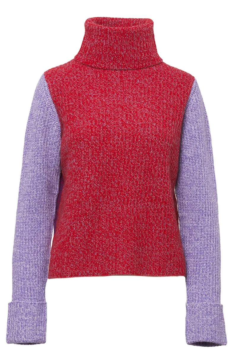 Tweed Color Block Turtleneck