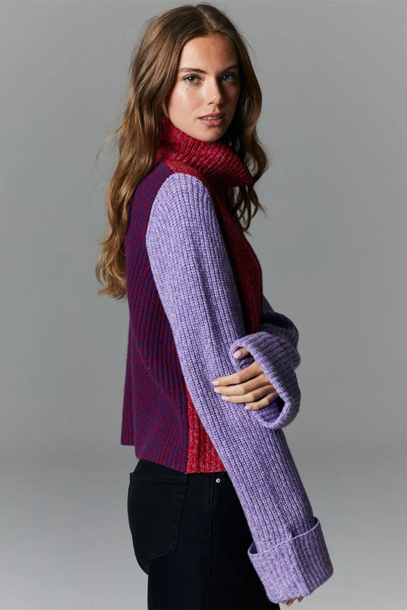 Tweed Color Block Turtleneck