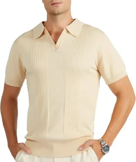 V VALANCH Mens Knit Polo Shirts Short Sleeve Vintage Sweater Polo Summer Casual Shirts Golf Pullover