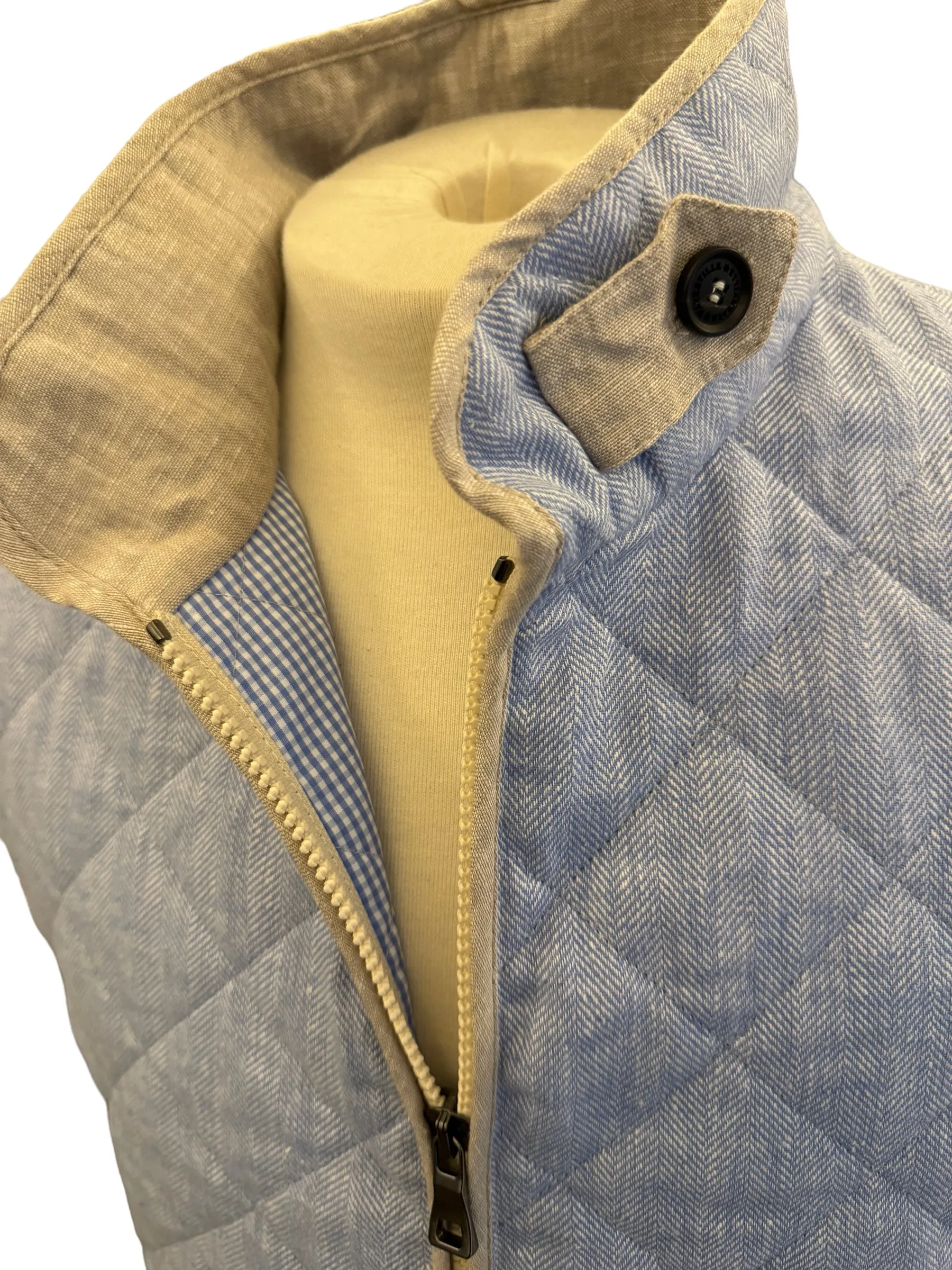 Waterville Fit Vest Linen Herringbone Light Blue