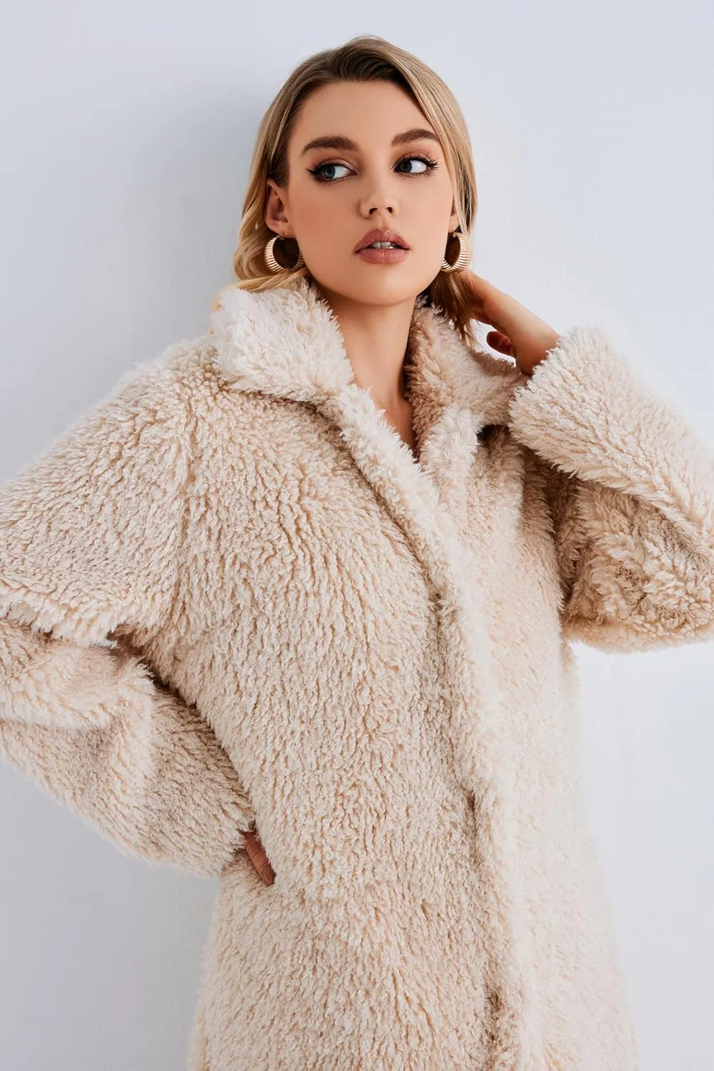 Women Faux Fur Winter Coats Open Front Long Cardigan Coat Warm Women's Fuzzy Fleece Jacket Overcoat Outwear with Pocket S-XXL