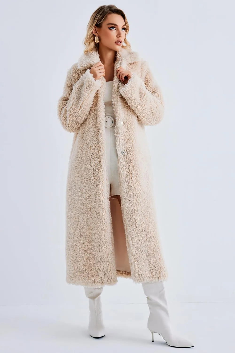 Women Faux Fur Winter Coats Open Front Long Cardigan Coat Warm Women's Fuzzy Fleece Jacket Overcoat Outwear with Pocket S-XXL