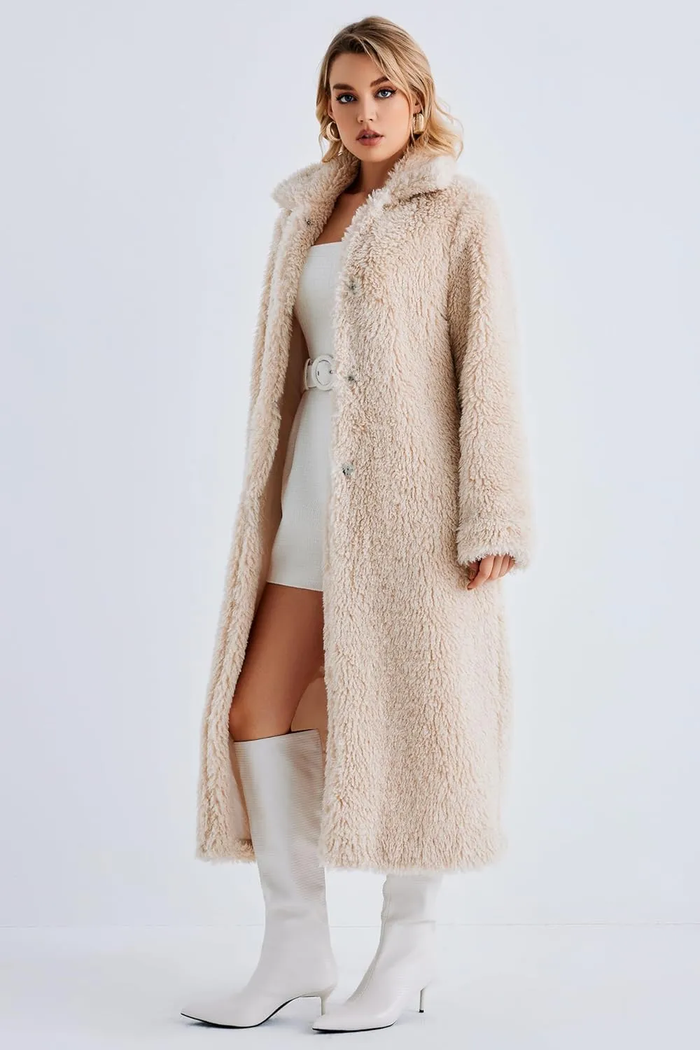 Women Faux Fur Winter Coats Open Front Long Cardigan Coat Warm Women's Fuzzy Fleece Jacket Overcoat Outwear with Pocket S-XXL