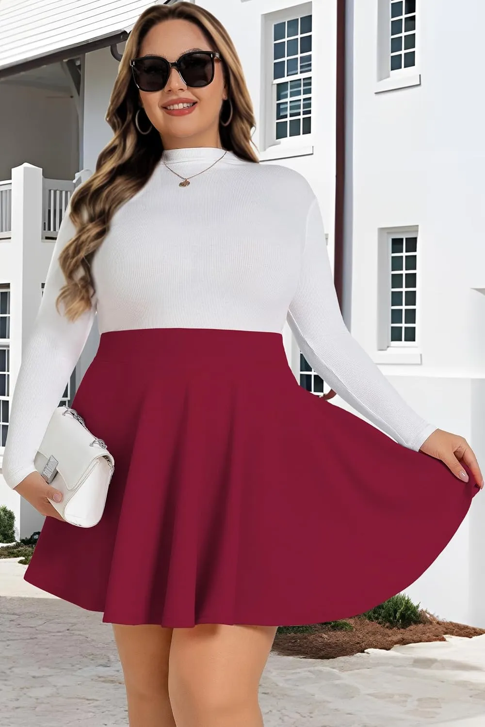 Womens Mini Skirts Plus Size Summer Pleated Short Casual Skater High Waisted Skirt