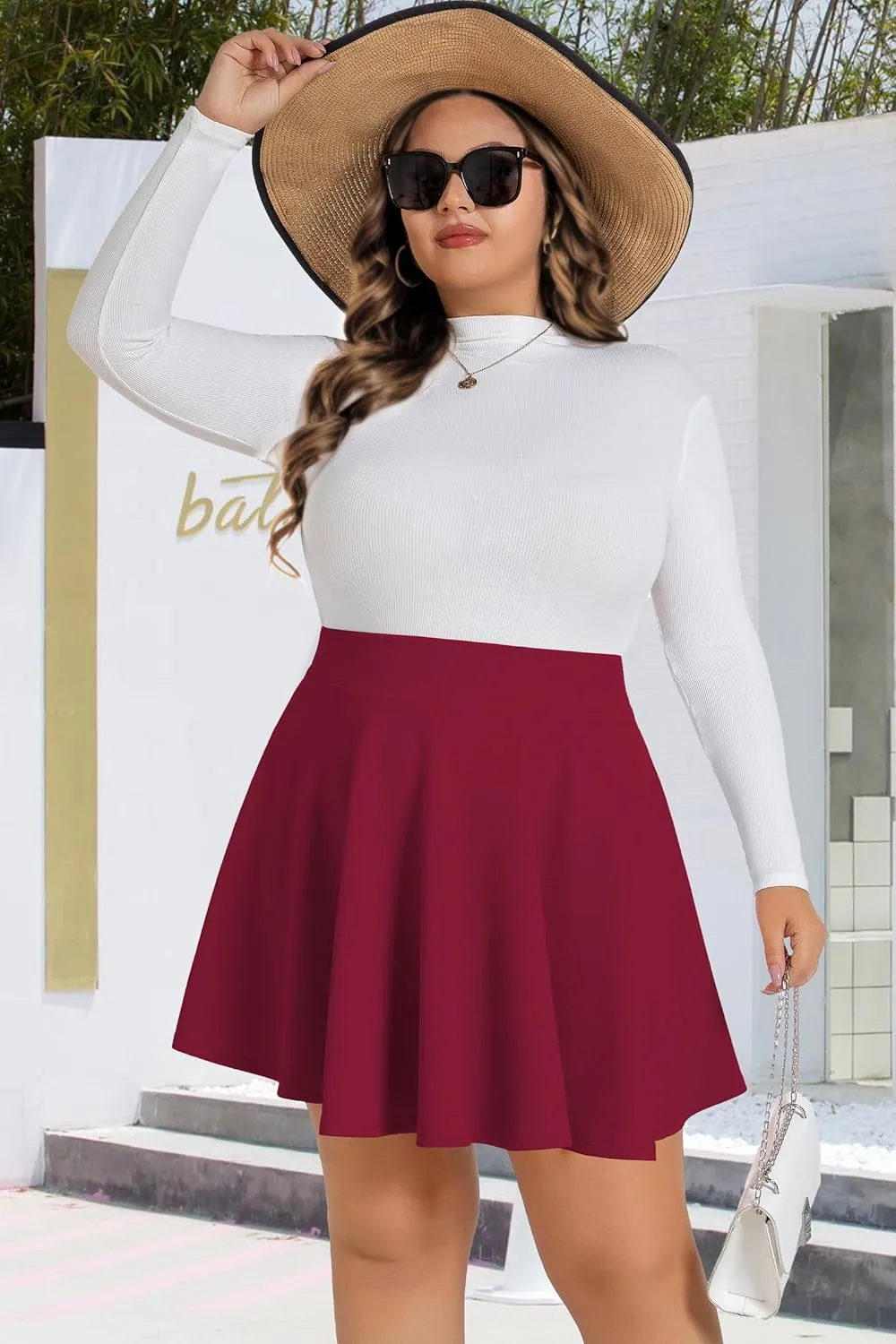 Womens Mini Skirts Plus Size Summer Pleated Short Casual Skater High Waisted Skirt
