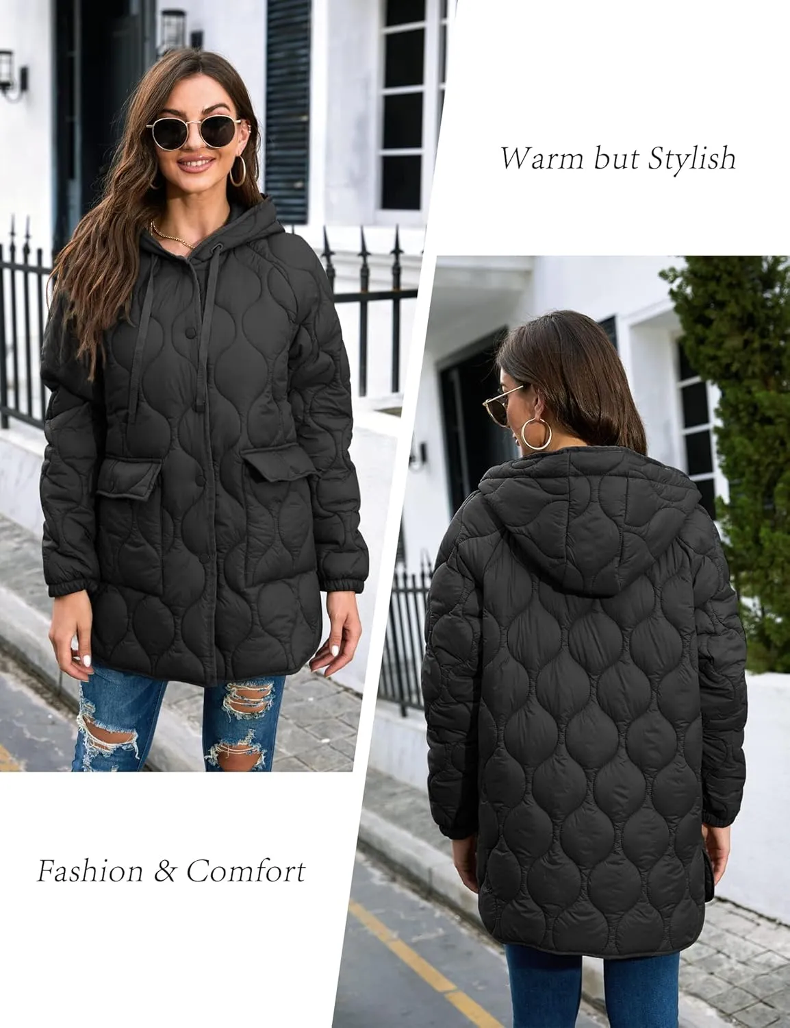 XULIKU Women's Quilted Jackets Lightweight Long Sleeve Stand Collar Padding Short Puffer Coat for Women Fall Winter