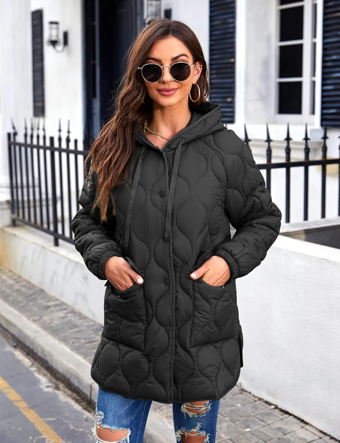 XULIKU Women's Quilted Jackets Lightweight Long Sleeve Stand Collar Padding Short Puffer Coat for Women Fall Winter