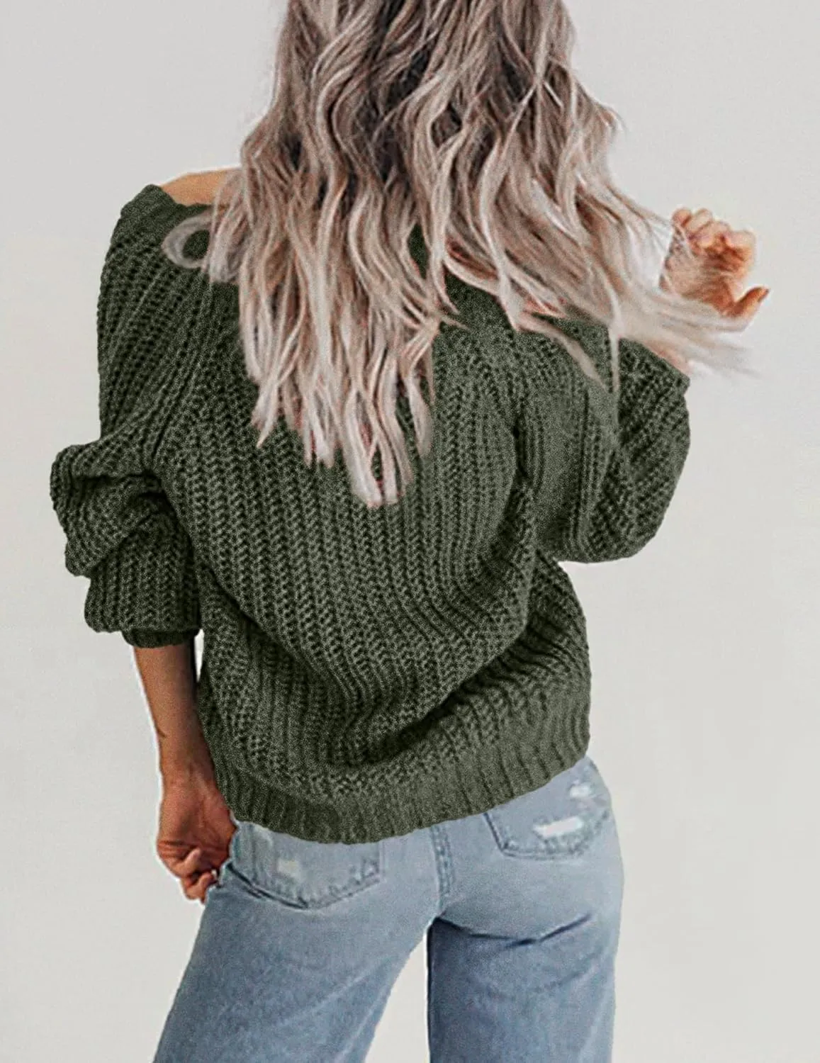 Zeagoo Women's 2025 Fall Chunky Knit Cardigans Open Front Long Sleeve V Neck Button Loose Cardigan Sweaters